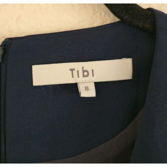 Tibi Twill V-Neck Draped Dress Navy Blue Wrap Asymmetrical Slit Size 8 - Picture 3 of 10